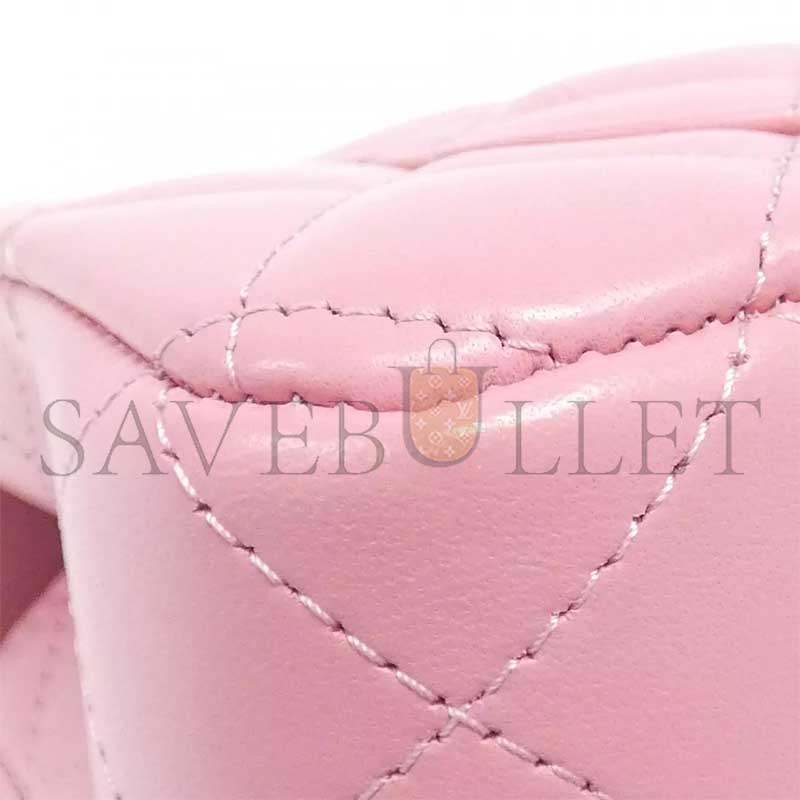 CHANEL QUILTED TOP HANDLE MINI RECTANGULAR PINK LAMBSKIN AS2431 (20*12*6cm)